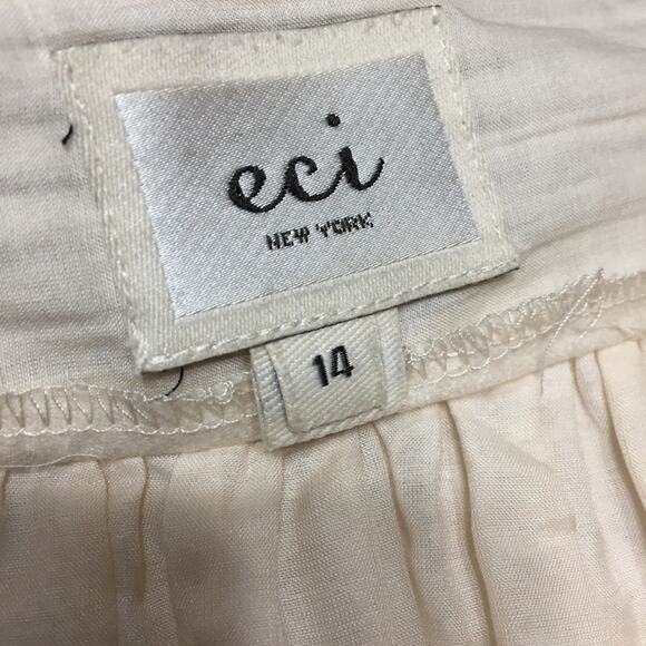 ECI Cream Skirt with Navy Blue Scalloped Embroidered Edge Details, Size 14 - Picture 5 of 13